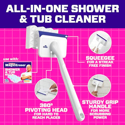 Mr. Clean Magic Eraser Shower & Tub Scrubber, Bathroom Cleaner, All in One Bathroom Cleaner, Lemon Starter Kit, 1 Scrubber & 2 Foaming Magic Erasers - size: 1 Device + 2 Refills
