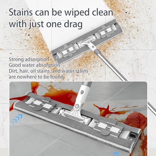 Flat Microfiber Mop for Floor Cleaning, 15.7 in (40 cm) Aluminum Base, 4-Section Aluminum Handle 52 in, Dry & Wet Use, 4 Washable Pads, Debris Scraper – LJGG (Gray/White) - size: 15.7" Flat Microfiber Mop