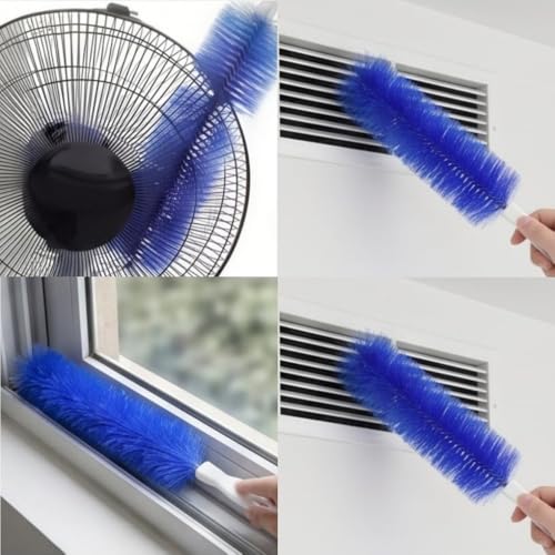 Bendable Microfiber Head, Reusable Dust Remover, Long Fan Cleaning Brush Duster with Flexible Bendable Head, for Electric Fans Air Conditioning, Home Car Vents, Curtain (Blue+Gray) - color: Blue+gray