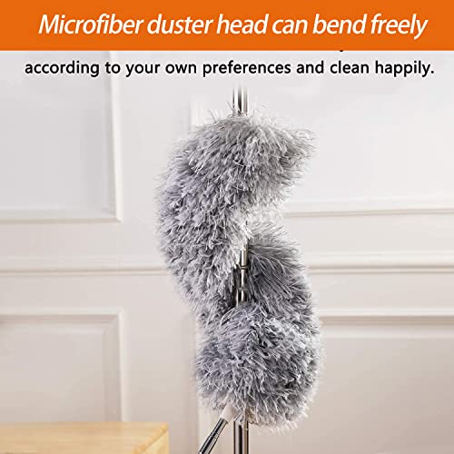 Dusters for Cleaning High Ceiling Fan, Newliton Microfiber Feather Duster with 30'' to 100'' Telescoping Extension Pole, Long Extendable Duster for Home Car Furniture Cobweb Gray - color: Gray