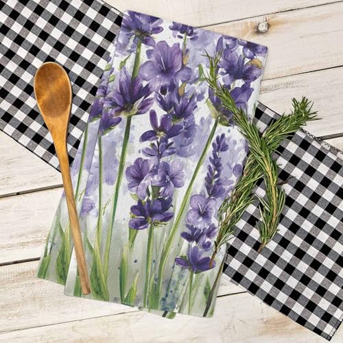 Lavender Dragonfly Flower Kitchen Dish Towels Set of 4, Soft Lightweight Microfiber Absorbent Hand Towel Purple Plant Tea Towel for Kitchen Bathroom 18x28in - size: 4PCS-18x28in(45x75cm)