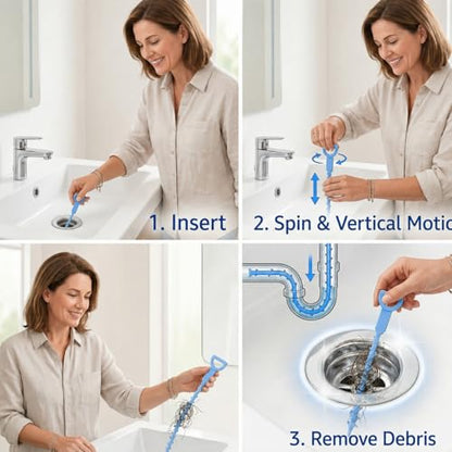 Drain Hair Remover Tool 3 Pcs Set, 20 Inch Flexible Drain Cleaning Snake, Plastic Drain Clog Remover for Sink, Shower, Bathtub and Bathroom Drain, Reusable Hair Removal Tool, Green - color: Blue