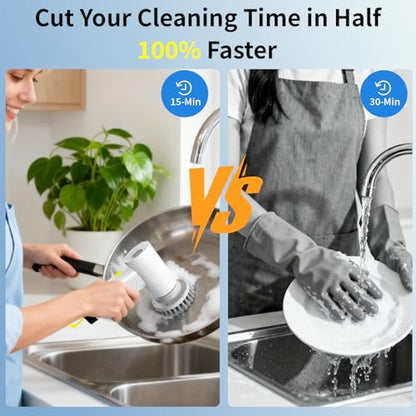 3000mAh Cordless Electric Spin Scrubber, 20W High-Torque IPX7 Waterproof Cleaning Brush with 6 Replaceable Heads, Dual Speed 150-180 Mins Runtime for Kitchen Bathroom Car - size: S2 M