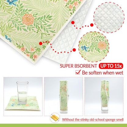 6 - Pack Swedish Kitchen Dish Cloths - Reusable Paper Towels for Counters & Dishes - Eco Friendly Cellulose Sponge Cloth (Flower Pattern) - color: D-flower Pattern