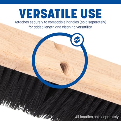 SPARTA Flo-Pac Floor Sweep with Natural Tampico Bristles, Heavy Duty Broom Head for Indoor and Outdoor Use on Rough Surfaces, 36" Long, Black