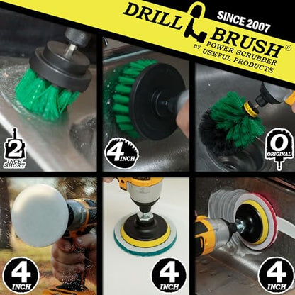 Drillbrush Kitchen Cleaning Supplies - Whole Household Scrubbing Pads and Medium Stiffness Brushes - Stove Top and Oven Rack Cleaning Brush Kit - Sink, Tile, Laminate, Vinyl, Pan, Countertop Scrubber - color: Green
