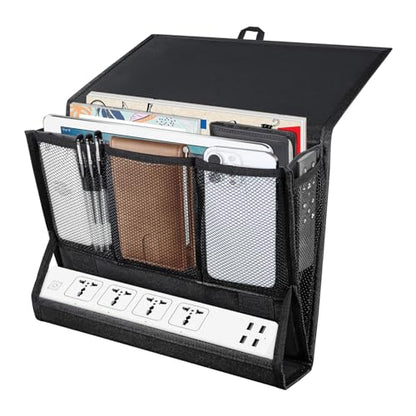 AKAYOK Bedside Caddy Hanging Bed Organizer Storage Bag Pocket with Power Strip Holder Multi-functional Organizer Caddy for Remotes Phone Glasses Magazines, Tablets, Accessories (7 pocket) - size: 7 pocket