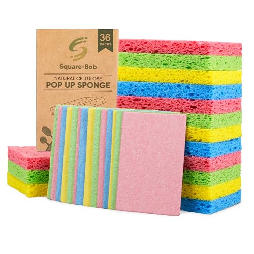 Compressed Non-Scratch Kitchen Sponges - Highly Absorbent for Dishes, Countertop, Sink, Car - Biodegradable, Quick Drying Cellulose Sponges - Assorted Colors (Pack of 36) - size: Pack of 36