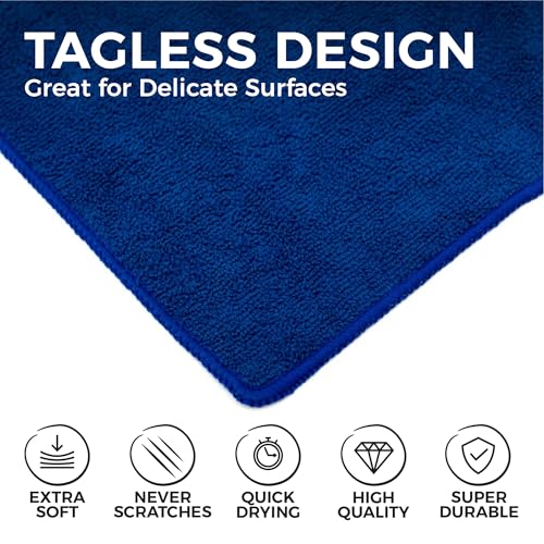 The Rag Company - All-Purpose Microfiber Terry Cleaning Towels - Commercial Grade, Highly Absorbent, Lint-Free, Streak-Free, Kitchens, Bathrooms, Offices, 300gsm, 12in x 12in, Royal Blue (12-Pack) - color: Royal Blue, size: 12in x 12in