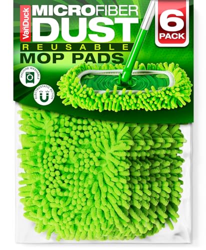 VanDuck Reusable Microfiber Dust Mop Refill for Swiffer Sweeper (6-Pack) | Mop not included, reusable microfiber floor duster, pet hair & dust replacement pads - color: Dry Duster (Green), size: 6 Count (Pack of 1)