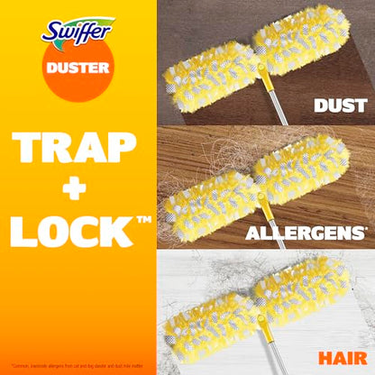 Swiffer Duster Kit with 6 ft Super Extendable Handle, Heavy Duty Starter Kit with 8 Refills, Lemon Scent