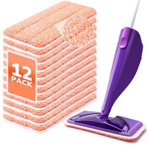 Power Scrubbing Reusable Mop Pads for Swiffer Wet Jet Mops (12 Pack), Wet Jet Refills, Washable Microfiber Mop Pads for Floor Cleaning Wet Dry Use - color: Orange Reusable 12 Pack