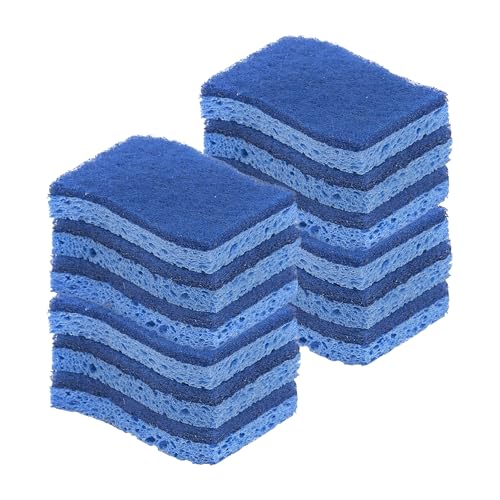 Superio Non-Scratch Cellulose Sponge Scrub (12-Pack) Heavy Duty Kitchen Sponges Scrubbers with Scouring Pad (Blue) - color: Blue, size: 12-pack