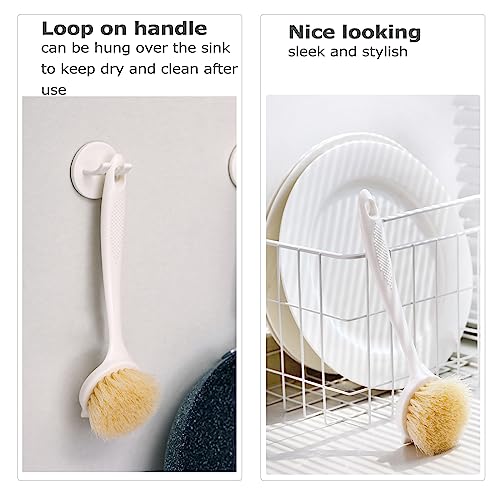 Facjoleco Dish Brush with Handle, Pot Brush, 2 Pack Kitchen Scrub Brushes for Cleaning, Dish Scrubber with Soft Bristles for Sink, Pots, Pans