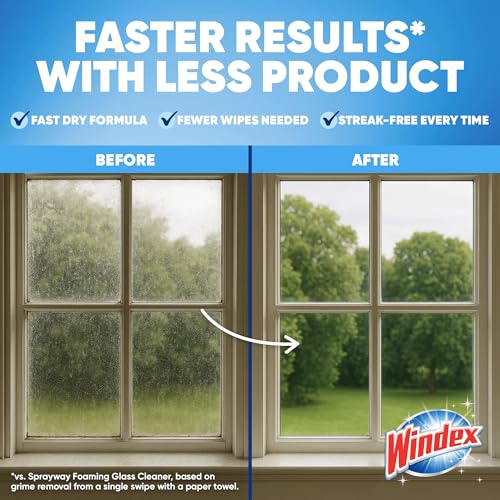 Windex Fast Shine Foam Glass Cleaner, No-Drip Windows, Doors, Mirrors & Countertops Aerosol Cleaning Spray, Streak-Free Shine, Removes Fingerprints, Dust, Dirt, Grime & More 19 oz (Pack of 6) - size: 19 Fl Oz (Pack of 6)
