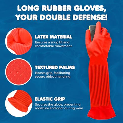 SunGrow 22" Long Rubber Gloves for Dog and Cat Bath, Grooming, Aquarium Water Changes - Keep Hands and Arms Dry with Comfortable, Waterproof, Non-Slip Household Gloves