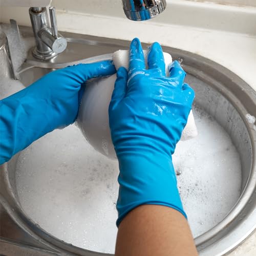 Heavy Duty Thick Latex Gloves, 14mil, Blue, Industrial, Powder Free, 12" Length, Textured, Multi-Purpose, Box of 50 - size: Large