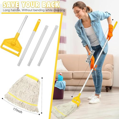 Commercial Mop Handle Heavy Duty,60" Industrial Mop Stick,Wet Mops Head Replacement Holder for Professional/Industrial Floor Cleaning, Yellow,VOUBIEN - size: 1 Pack Mop Handle