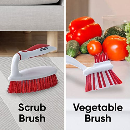 Deep Cleaning Brush Scrubber Set of 3-2 Double Sided Dish and Vegetable Brush and 1 All-Purpose Scrub Brush – Heavy Duty, Non-Scratch, Multipurpose Utility Scrubber for Home, Kitchen, Bathroom – Red