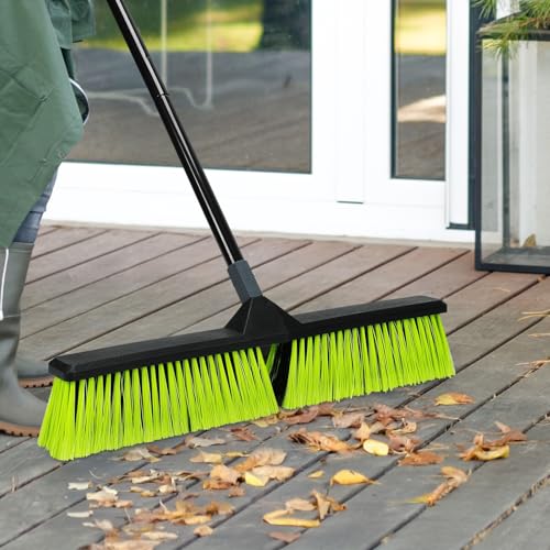 3 PK 24" Push Broom Outdoor, Heavy Duty Broom with 63" Long Handle, Shop Garage Broom with Stiff Bristle for Indoor Outdoor Floor Cleaning, Garden Patio Deck Warehouse Lawn Driveway Scrubbing