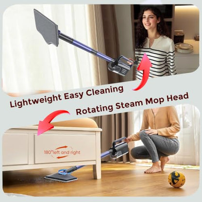 6-in-1 Steam Mop with Detachable Handheld Steamer Professional Steam Mop for Floor Cleaning, Sanitizing Steam Cleaner with Hot Vapor Technology purple
