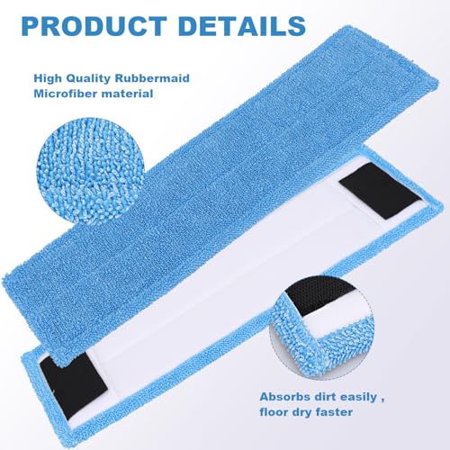 Replacement Flat Mop Pads Fit for Rubbermaid Commercial 18 Inch Adaptable Mops - 6 Pack Wet & Dry Microfiber Professional Cleaners Reusable Refills for Light-Duty Floor Cleaning- Blue