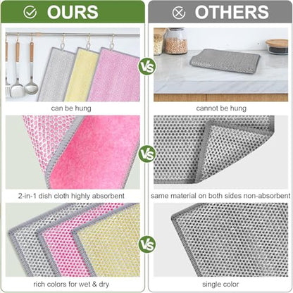 New Upgrade Multipurpose Non Scratch Wire Dishcloth, Soft Wire Dishwashing Rag Safe for Non-Stick Cookware, Scrubs & Cleans for Dishes, Sinks, Counters, Easy Rinsing (10Pcs)