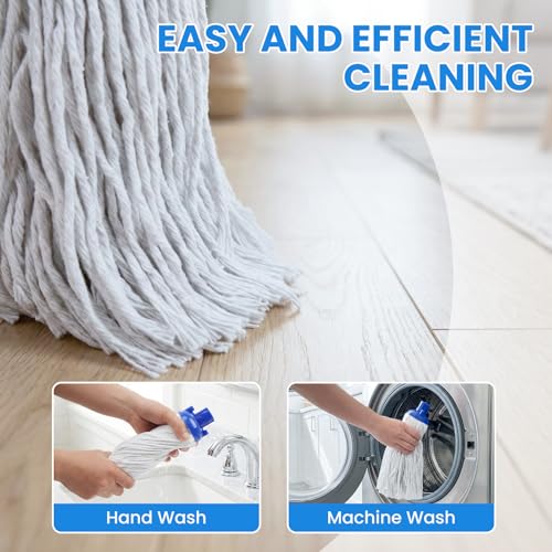 Indoor Mop for Floor Cleaning, Lightweight Cotton Mop with 2 Washable Heads