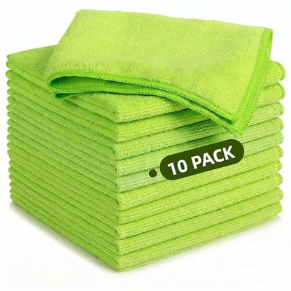 Microfiber Cleaning Cloth 10 Pack, 9.8 x 9.8 Inch Towels, Ultra Absorbent & Lint-Free, Streak-Free Rags for Car, Kitchen, Window & Household, Reusable Washable Cleaning Cloths (Green) - color: Green