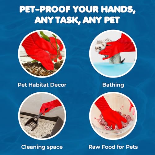 SunGrow 22" Long Rubber Gloves for Dog and Cat Bath, Grooming, Aquarium Water Changes - Keep Hands and Arms Dry with Comfortable, Waterproof, Non-Slip Household Gloves