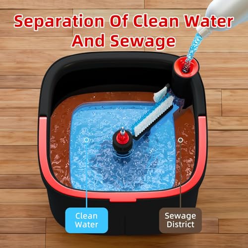 Spin Mop and Bucket Set with Separation Dirty and Clean Water System, Self Wringing 360° Rotating Clean Mop-Head and Bucket Set for Hardwood Tile Marble Floor with 6pc Replaceable Mop Pads - size: Black+Red Mop Set with 6 Pads