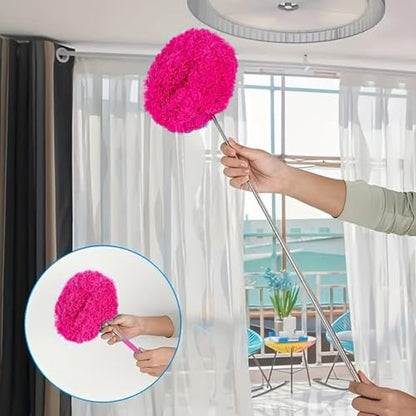 Duster Mop with Extension,Dust Mop Reusable Fan Cleaning Tool for Home, Car, Office, Blades, Windows, Glass Furniture，Rose Red - color: Rose Red