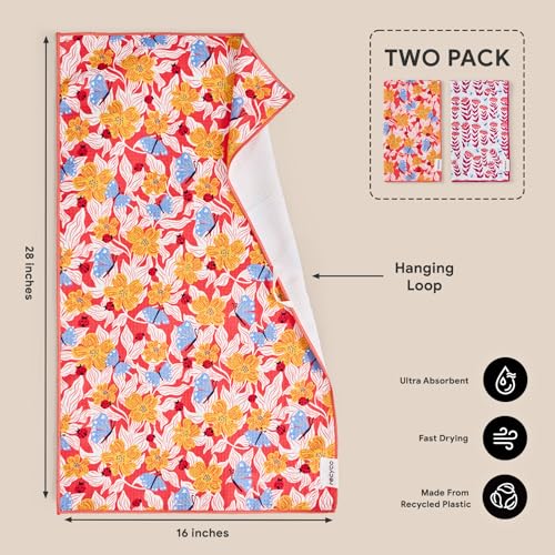RECYCO Waffle Kitchen Towel Set of 2 - Quick Dry Microfiber Sustainable Dish Towels - Absorbent Reusable Cleaning Tea Towels - Lightweight Hand Towels,16”x 28”, Blossom Brilliance Pink - color: Blossom Brilliance Pink