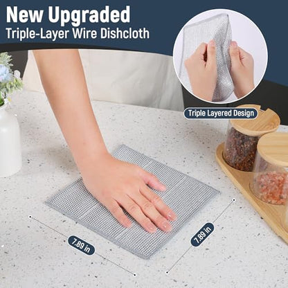 3 Layers Non Scratch Wire Dish Cleaning Supplies 12PCS - Wire Dishwashing Rag Home Essentials-Reusable Steel Wool Scrubber Washcloths,Kitchen Towels and Dishcloths Set for Pans Sinks & Cookware - size: Steel Mesh