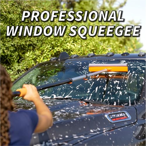 5-24 ft Window Washer Squeegee Kit with Extension Pole (30+ Foot Reach) // Long Handle Squeegee for Window Cleaning & Car Cleaning Multi-Use//Telescopic Professional Window Cleaning Squeegee for Home - size: 24 feet