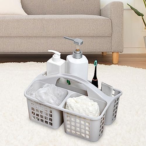 Bathroom Shower Caddy Basket with Handle 3 Divided Compartments Cleaning Tote Bins, White