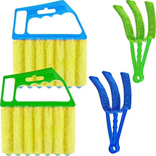 4 Pcs Window Venetian Blind Cleaner Duster Tool 7 Finger Blind Rush and Shutter Cleaner Brush Hand-held Window Shutter Air Conditioner Duster for Dirt(Green, Blue) - color: Green, Blue