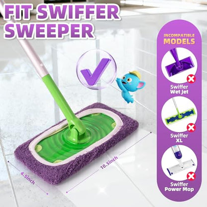 8 Pack Reusable Mop Pads Compatible with Swiffer Sweeper Mop, Dry and Wet Pads Refill, Microfiber Pads, Washable Sweeping Cloths for Surface/Hardwood Floor Cleaning (Purple) - color: Purple