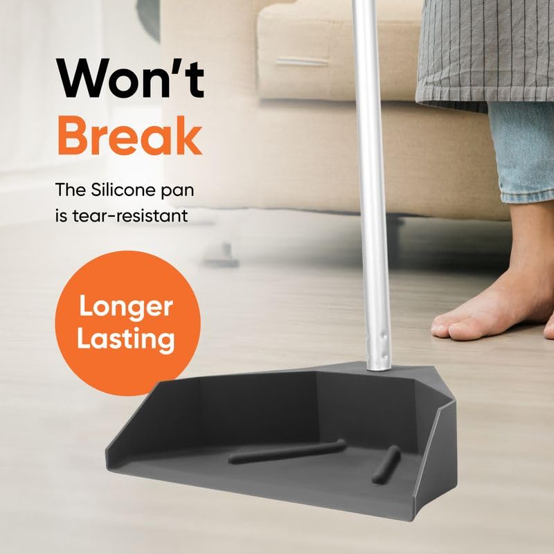 Silicone Dust Pan with Handle Lobby Dustpan with Long Handle Stand Up Dustpan, 48" 3-Part Long Handle, By Superio - style: Dustpan with 3 Part Handle