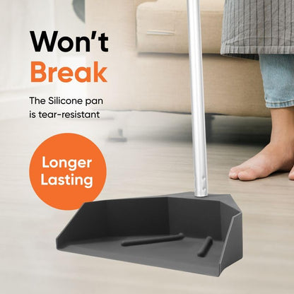 Silicone Dust Pan with Handle Lobby Dustpan with Long Handle Stand Up Dustpan, 48" 3-Part Long Handle, By Superio - style: Dustpan with 3 Part Handle