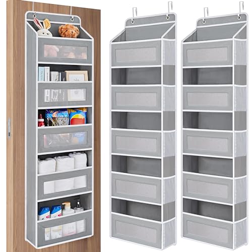JARLINK 2 Pack Over the Door Organizer Storage, 5 Shelf Hanging Door Organizer with 5 Large Capacity Pockets, Anti Tilt 44 lb Load Behind Door Storage for Bedroom, Bathroom, Pantry, Nursery, (Grey) - color: Grey, size: 2 Pack