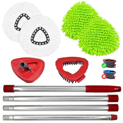 4 Pack Replacement Mop Heads& Handle Scrub Brush and Base Combo Set Compatible with Ocedar Spin Mops Refills，30-58" Mop Handle and Microfiber Head Refills for Cleaning