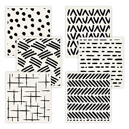 Swedish Dishcloths for Kitchen,6 Pack Black Minimalist Swedish Dish Towels,Cellulose Sponge Cloths,Non Scratch Reusable Paper Towels Biodegradable and Reusable Kitchen Dish Rags - color: Black
