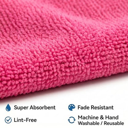 Microfiber Cleaning Cloth 10 Pack, 9.8 x 9.8 Inch Towels, Ultra Absorbent & Lint-Free, Streak-Free Rags for Car, Kitchen, Window & Household, Reusable Washable Cleaning Cloths (Pink) - color: Pink