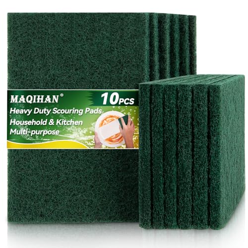 MAQIHAN Heavy Duty Scouring Pad - 10PCS Scouring Pads for Heavy Duty Cleaning Scrubbing Pads for Kitchen Bathroom Household Cleaning Dish Scrubber Scrub Sponges for Oven Barbecue Grill Bathtub