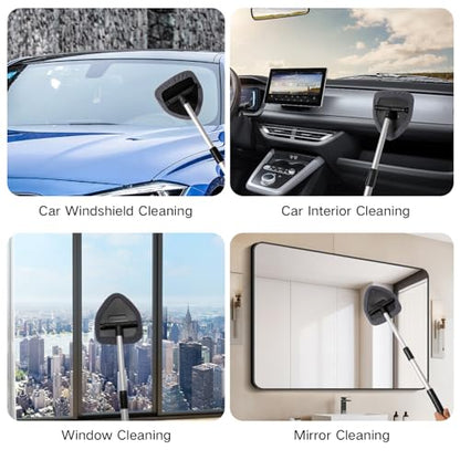 Qydipclin 10pcs Windshield Cleaning Tool Inside Car Window Cleaner Wash Kit with 4 Reusable Microfiber Pads 1 Spray Bottle and Extendable Handle Interior Auto Glass Wiper Kit, Gray - color: Gray