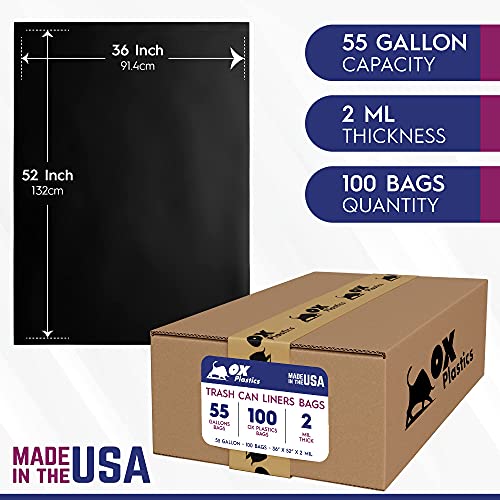 55 Gallon Trash Bag - 2 MIL thick, 100 count Large Contractor Heavy Duty Bags, Extra Large Trash Can Liner Bags, 36x52 2mil (Black) - color: Black 2mil, size: 1 Count (Pack of 100)