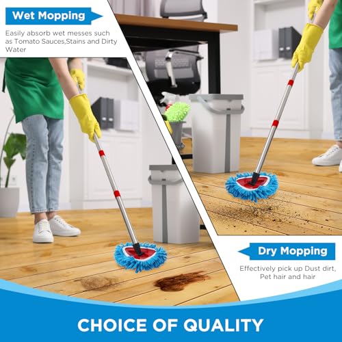 Baderke 3 Pack Chenille Mop Heads Replacements Compatible with 1 Tank System Chenille Duster Replacement Heads Microfiber Spin Mop Refill Pads Reusable Dust Refills for Floor Cleaning (Blue) - color: Blue