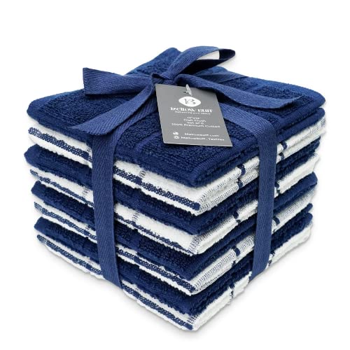 100% Cotton Terry Dish Cloth & Dish Towel, 8 Pack, Super Soft and Absorbent Kitchen Towels, Perfect for Kitchen Cleaning and Dish Washing (Navy (Solid and Check) 8 Pack) - color: Navy (Solid and Check) 8 Pack