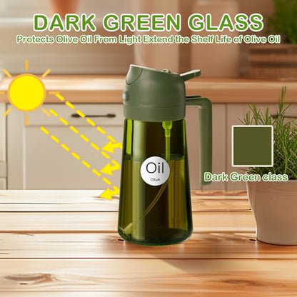 YARRAMATE 2Pcs 16oz/470ml Dark Green Oil Sprayer for Cooking with Stickers, Food-grade Premium 2 in 1 Olive Oil Dispenser Bottle for Kitchen Gadgets, Air Fryer, Salad, Frying, BBQ (Black&OliveGreen) - color: 18_2Pcs Black&OliveGreen
